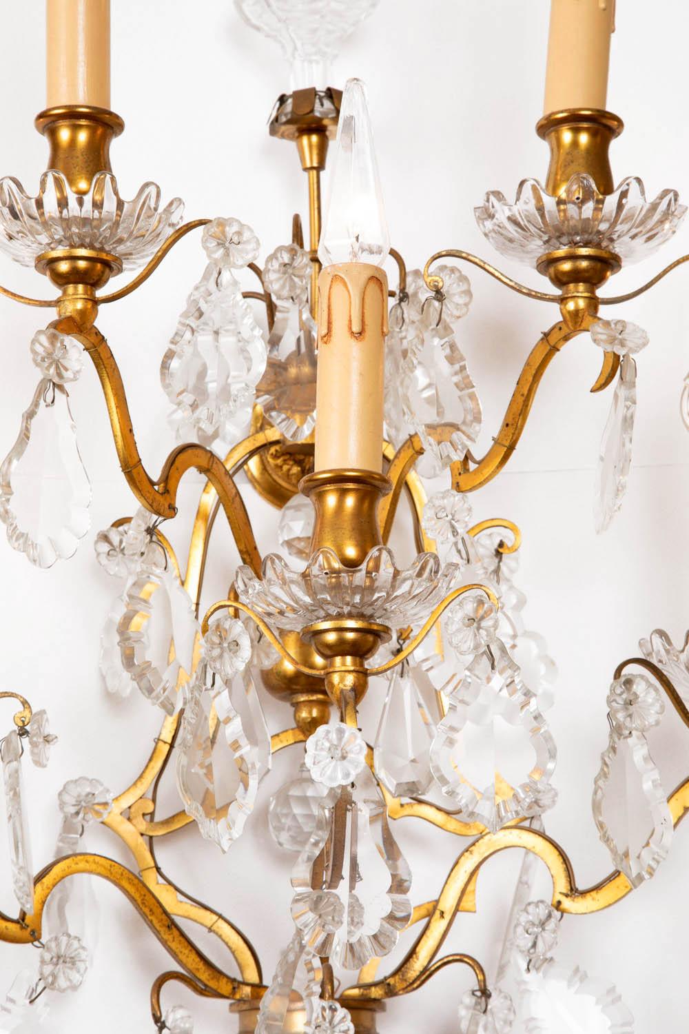 Pair of Louis XV Style Wall Sconces in Gilt Bronze and Crystal, circa 1900 In Good Condition In Saint-Ouen, FR