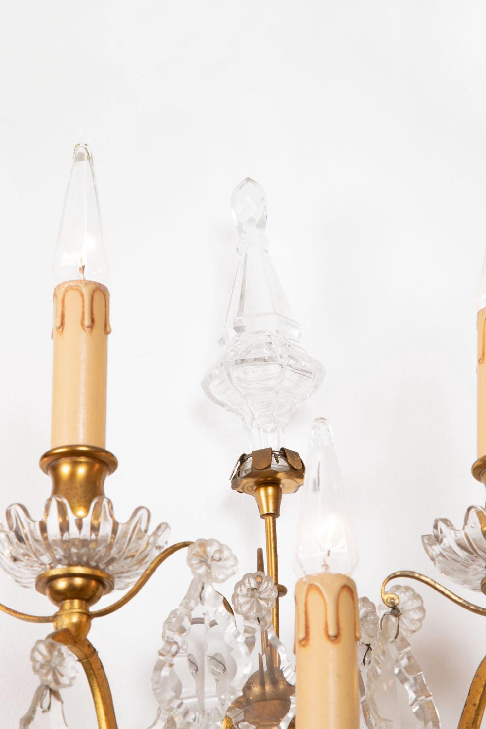 Pair of Louis XV Style Wall Sconces in Gilt Bronze and Crystal, circa 1900 1