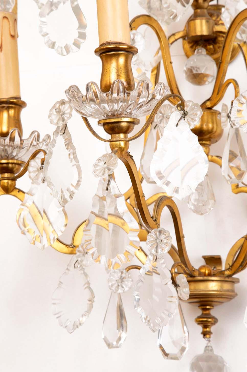 Pair of Louis XV Style Wall Sconces in Gilt Bronze and Crystal, circa 1900 2