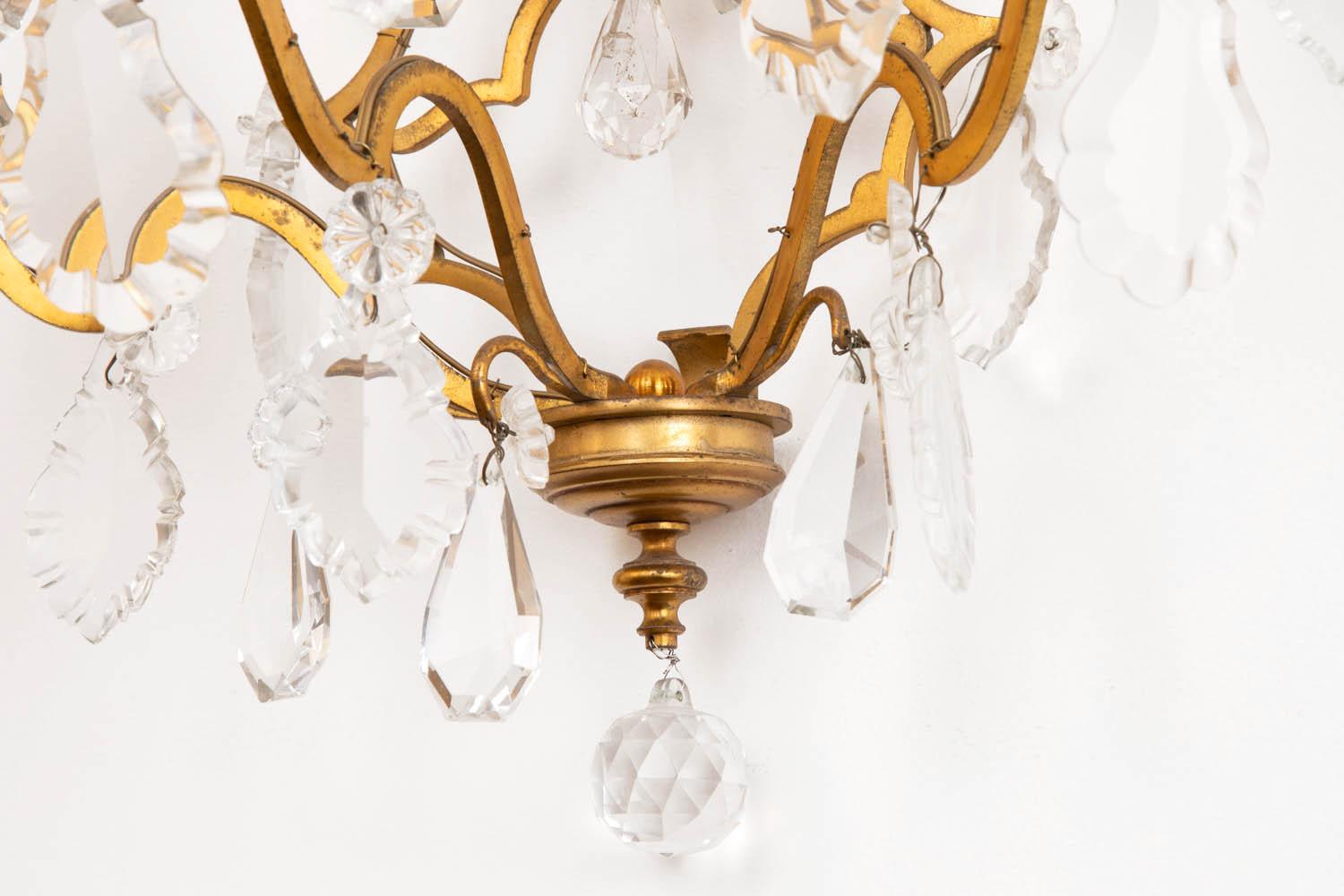 Pair of Louis XV Style Wall Sconces in Gilt Bronze and Crystal, circa 1900 3