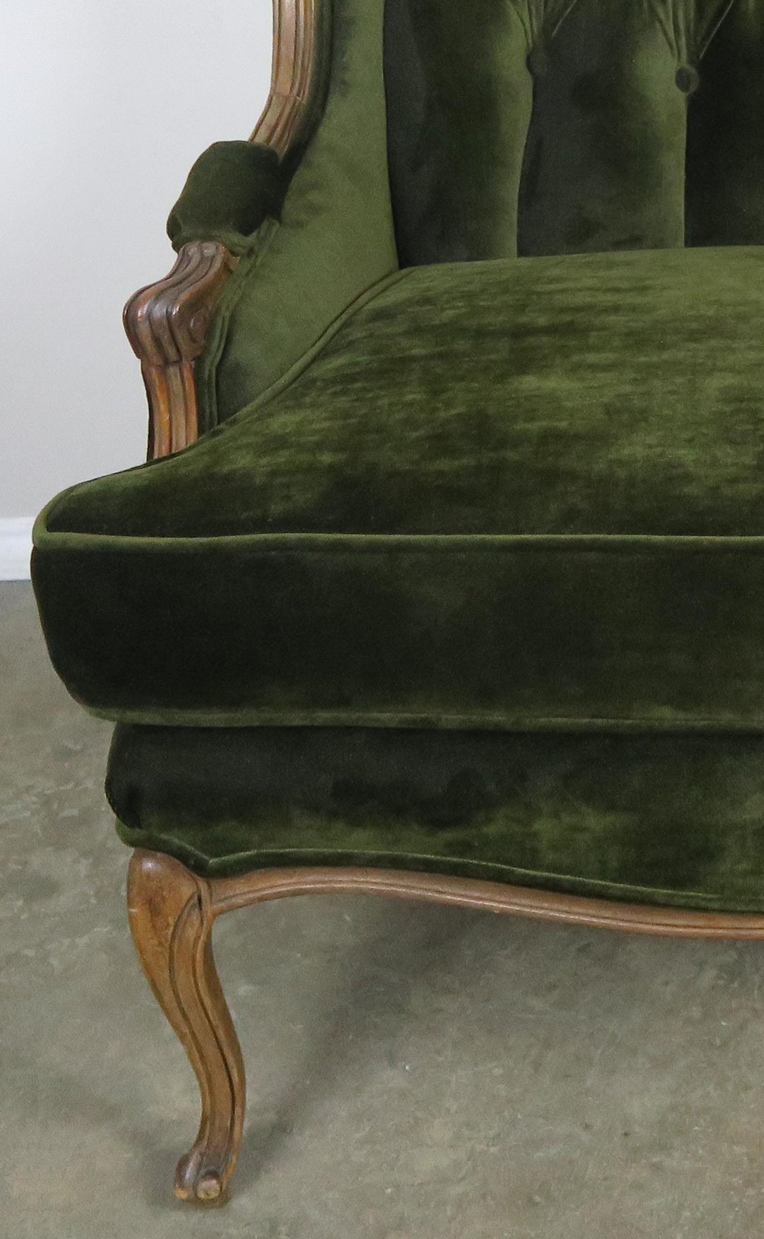 Pair Of Louis Xv Style Walnut And Green Velvet Wingback Bergeres For Sale At 1stdibs