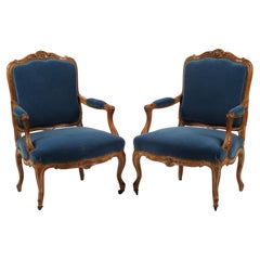 Pair of Louis XV Style Walnut Armchairs, 19th Century French
