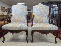 Pair of Louis XV Style Walnut Fauteuil Armchairs