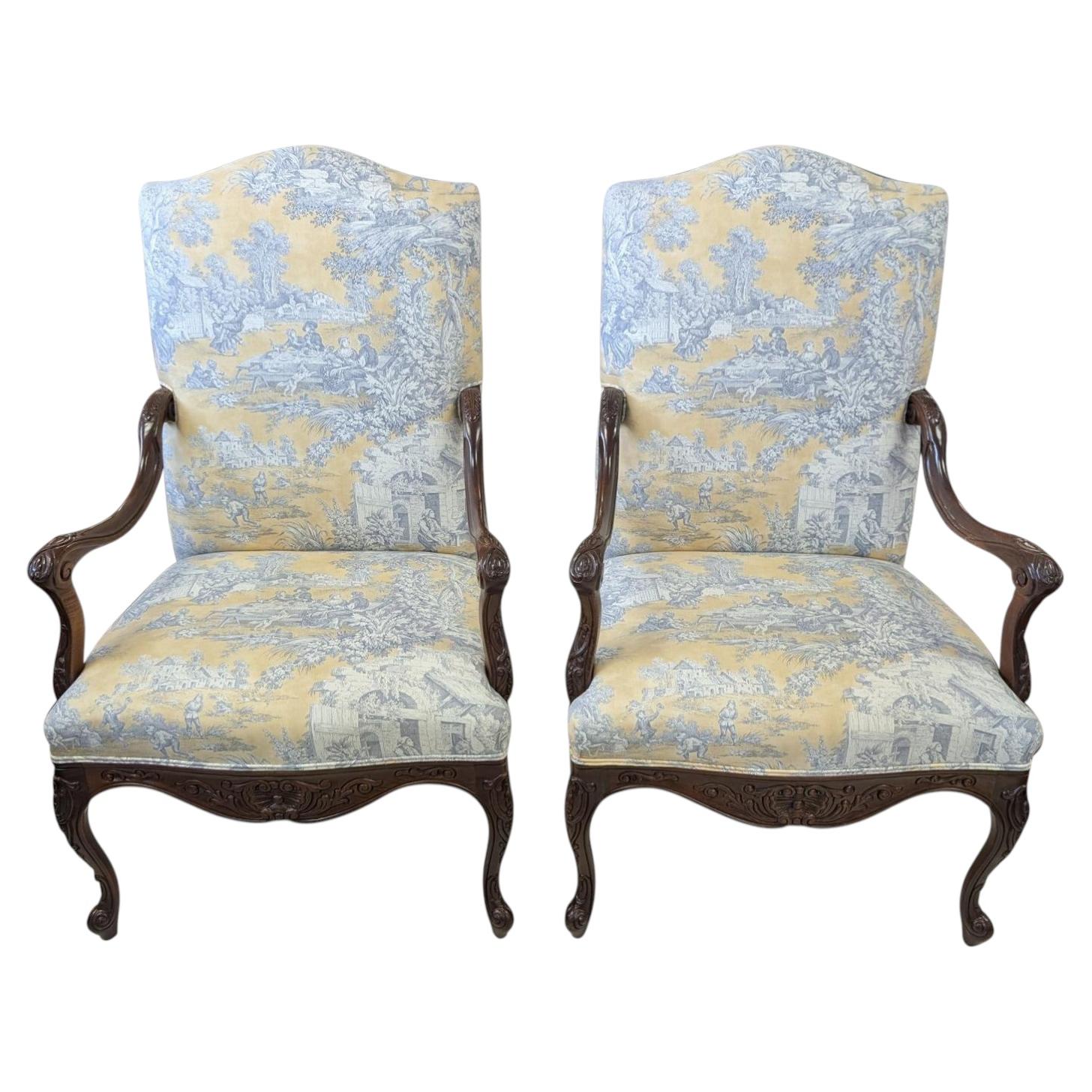 Pair of Louis XV Style Walnut Fauteuil Armchairs For Sale