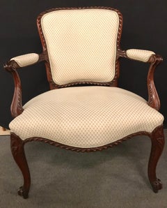 Louis XV Style, Armchairs, Ivory Scalamandre Fabric, Walnut, 1950s