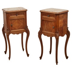 Pair of Louis XV Style Walnut Marble Top Nightstands. 1920-1930's