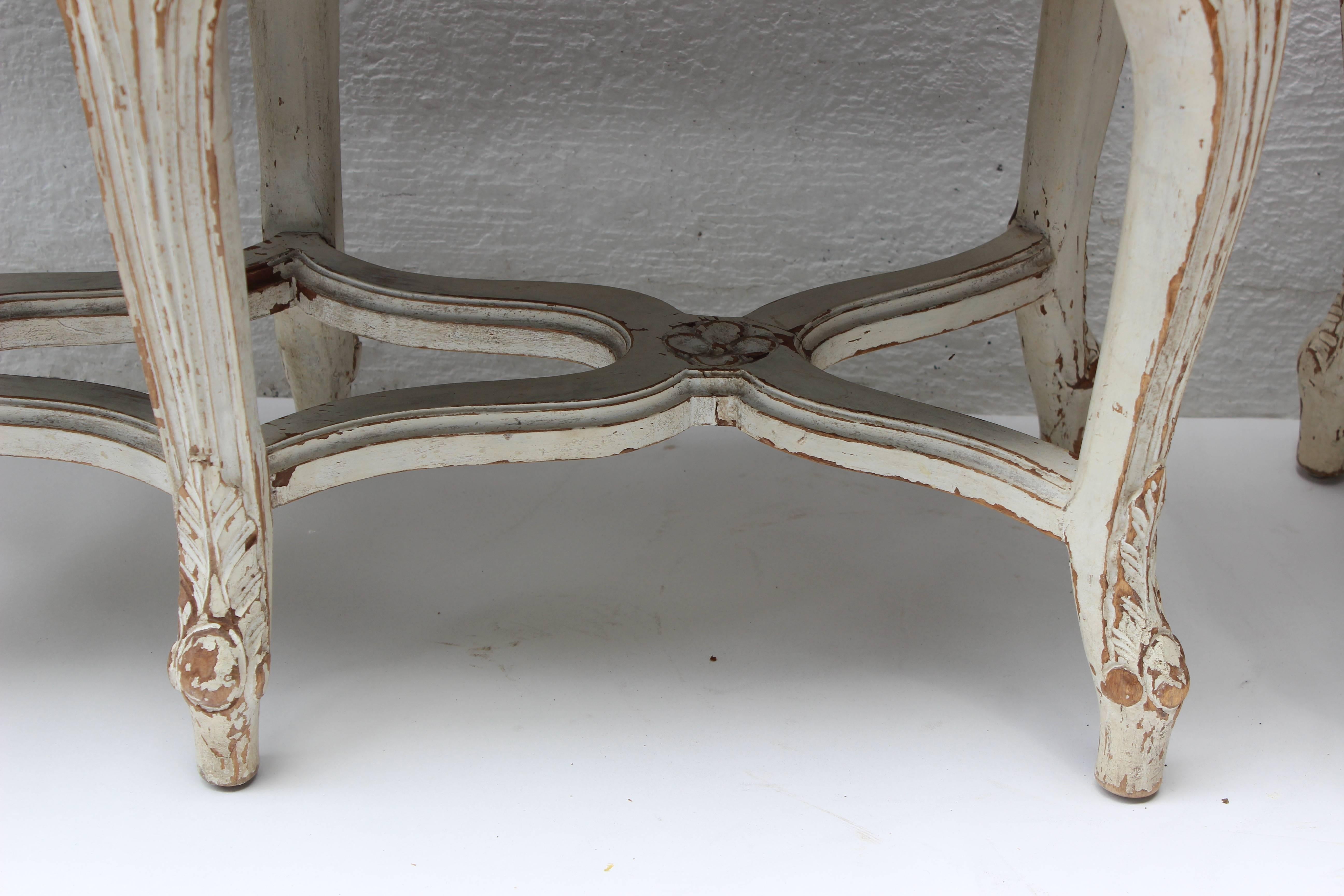 Pair of Louis XV Style White Painted Benches 2