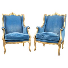 Pair of Louis XV Style Wingback Bergères in Giltwood, circa 1880