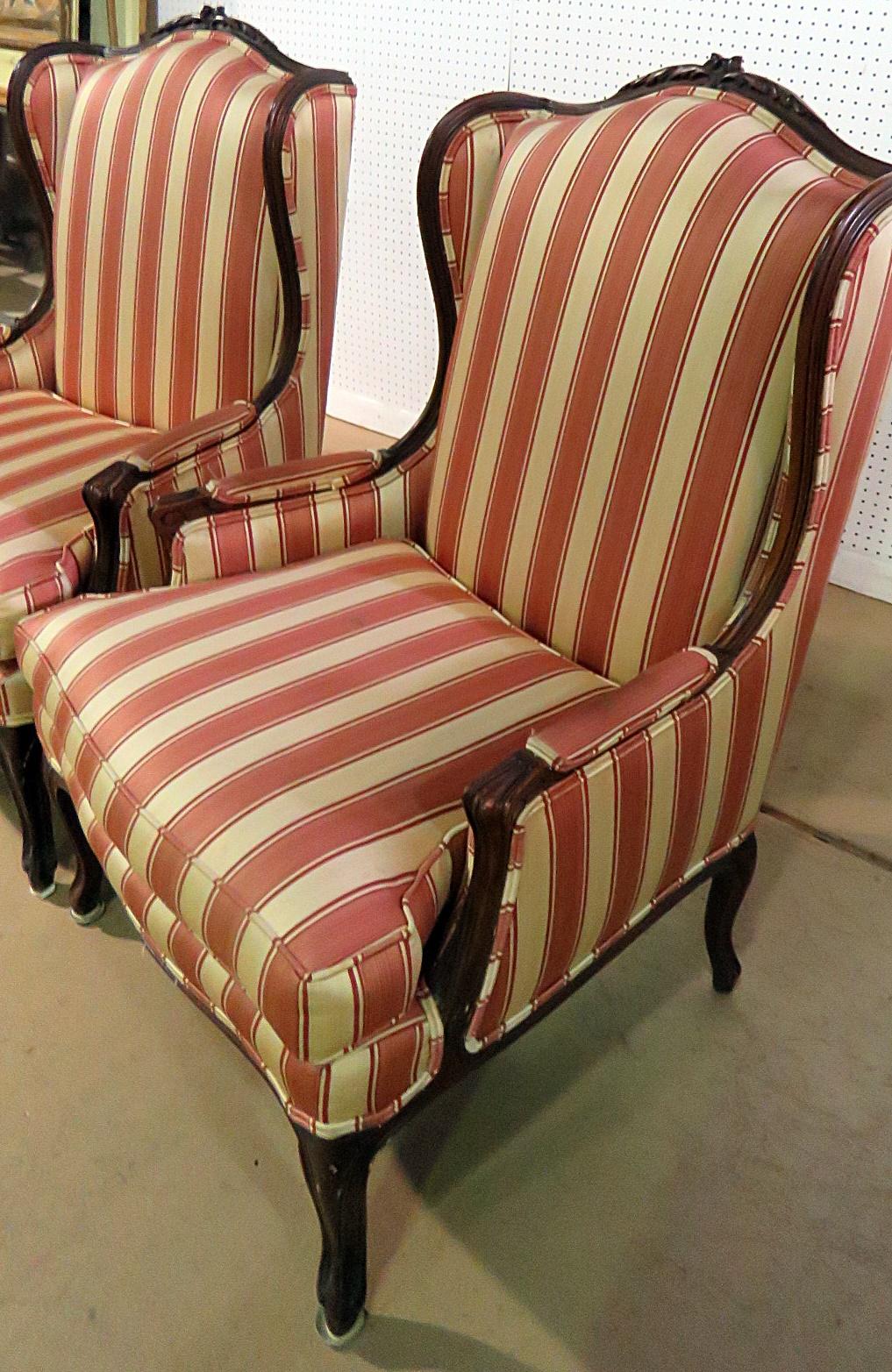 Pair of French Louis XV Style Wingback Fireside Chairs 4