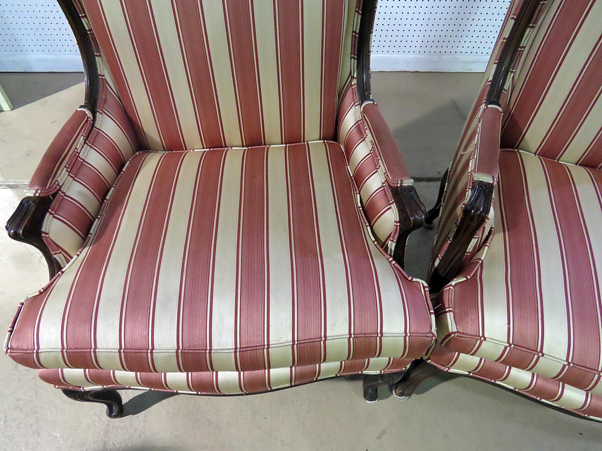 Pair of French Louis XV Style Wingback Fireside Chairs In Good Condition In Swedesboro, NJ