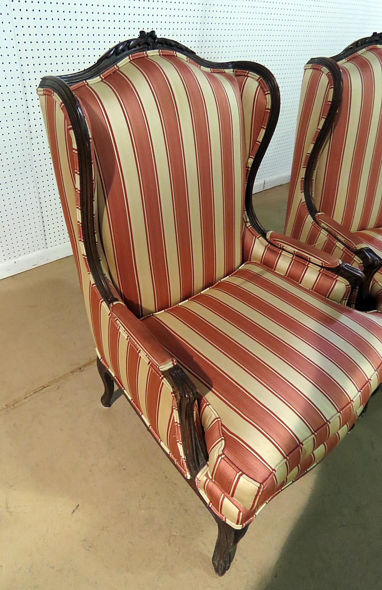 Pair of French Louis XV Style Wingback Fireside Chairs 3