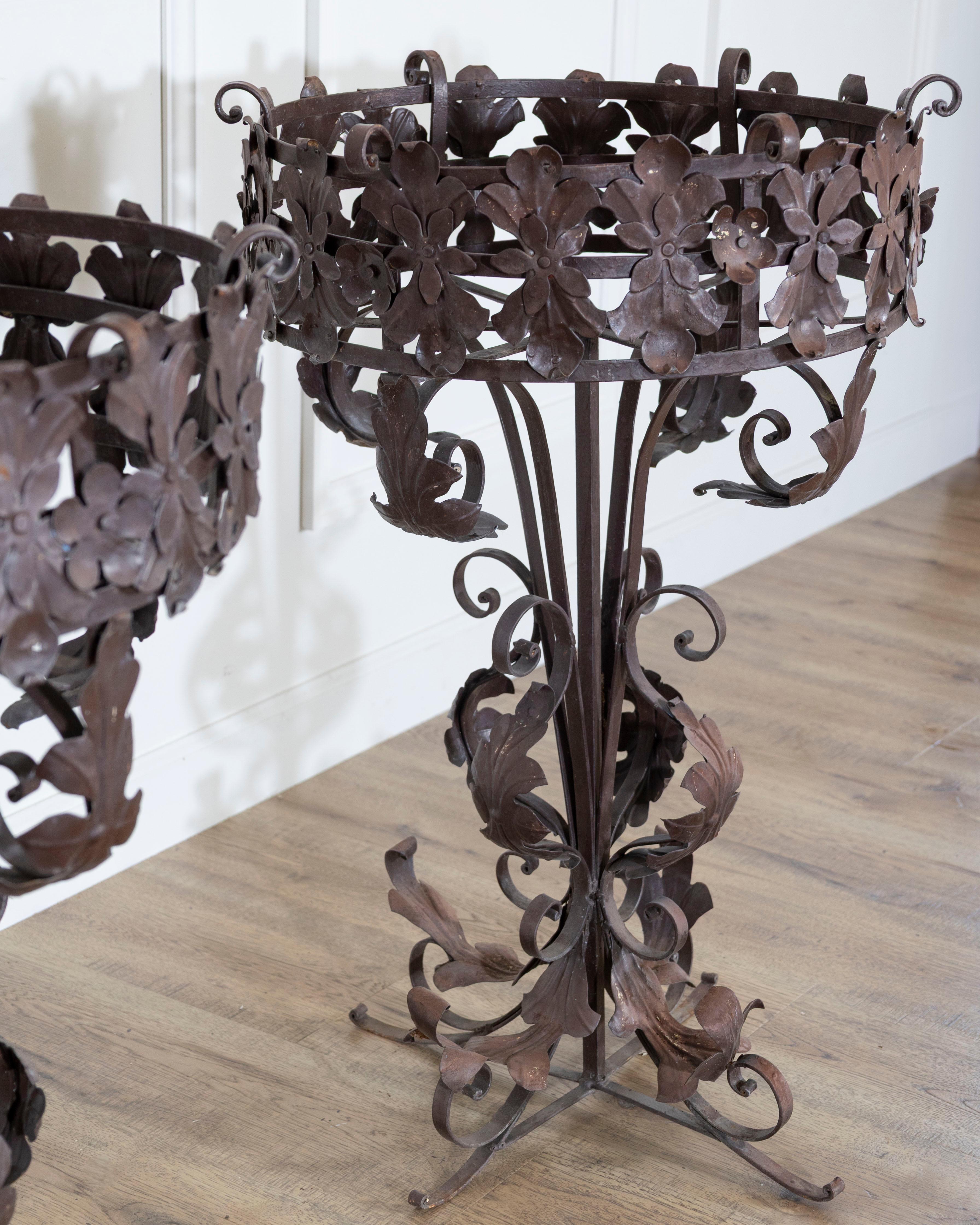 Pair of Louis XV style wrought iron plant stands For Sale 1
