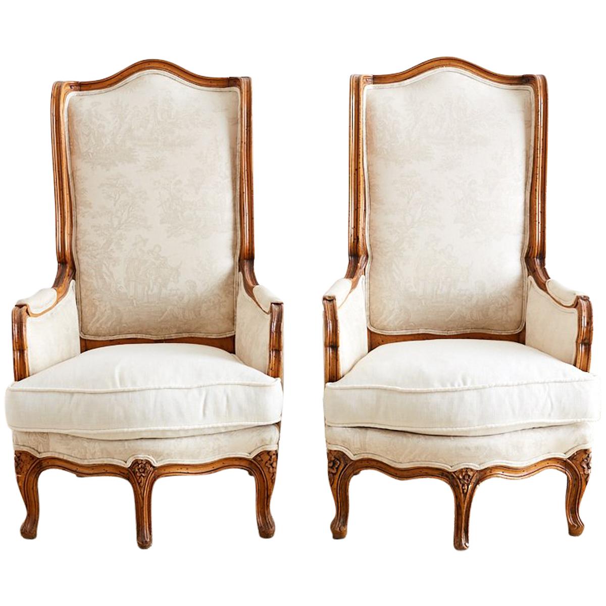 Pair of Louis XV Toile Five-Leg Bergeres