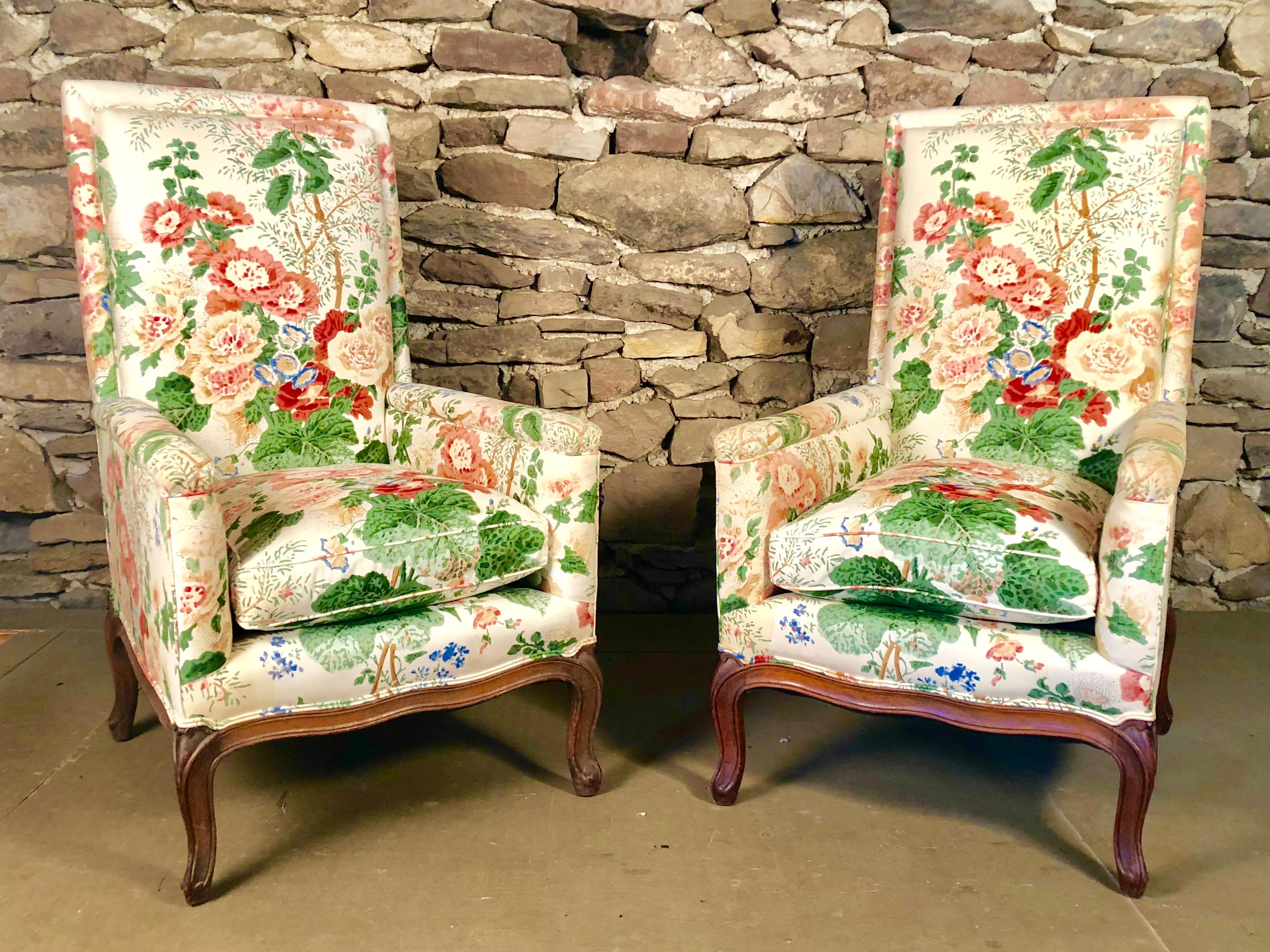 French Pair of Louis XV Upholstered Armchairs, 18th Century