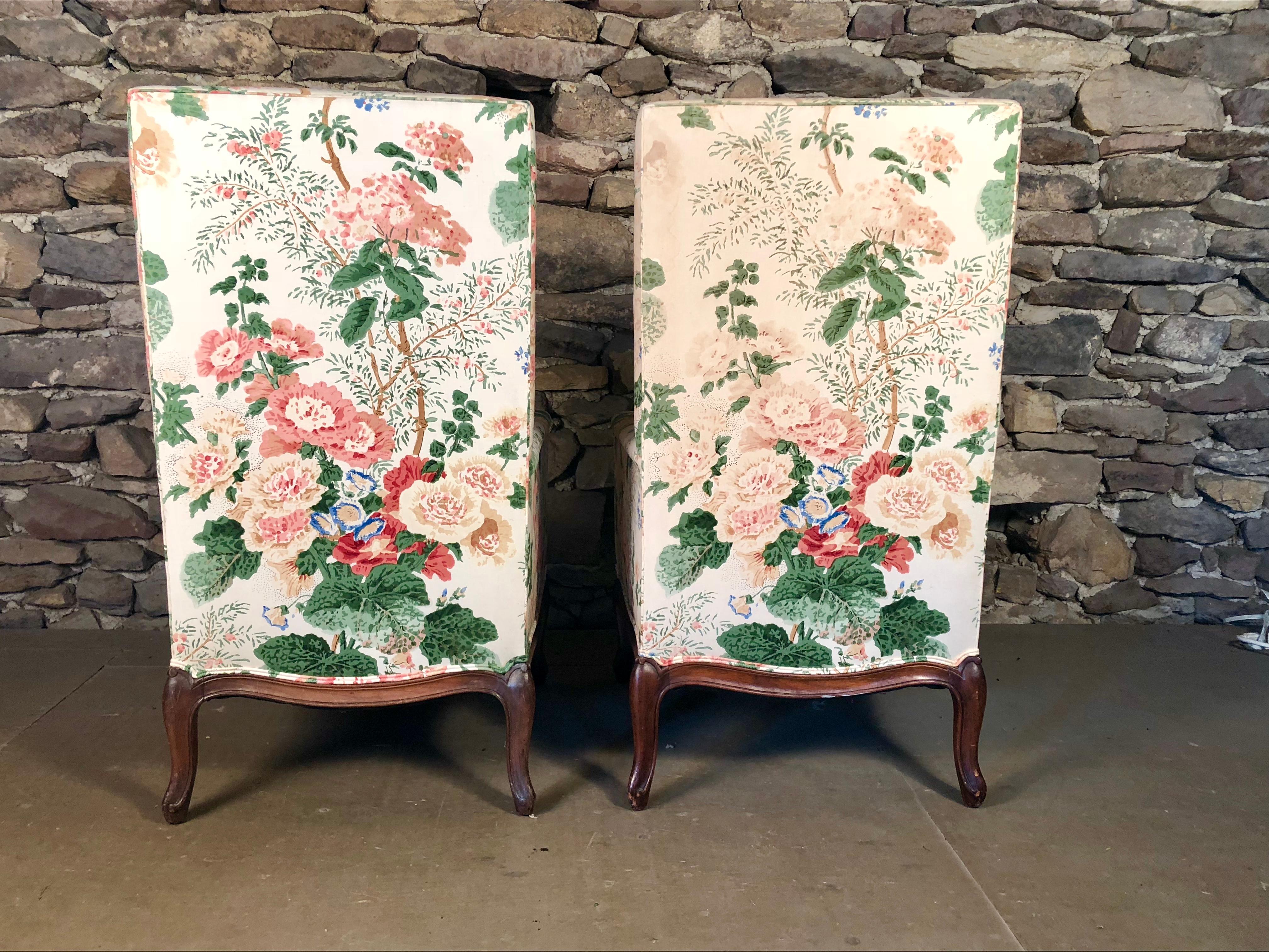 Cherry Pair of Louis XV Upholstered Armchairs, 18th Century