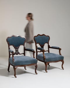 19th Century Louis XV Rococo Armchairs, Upholstered Wood, UK