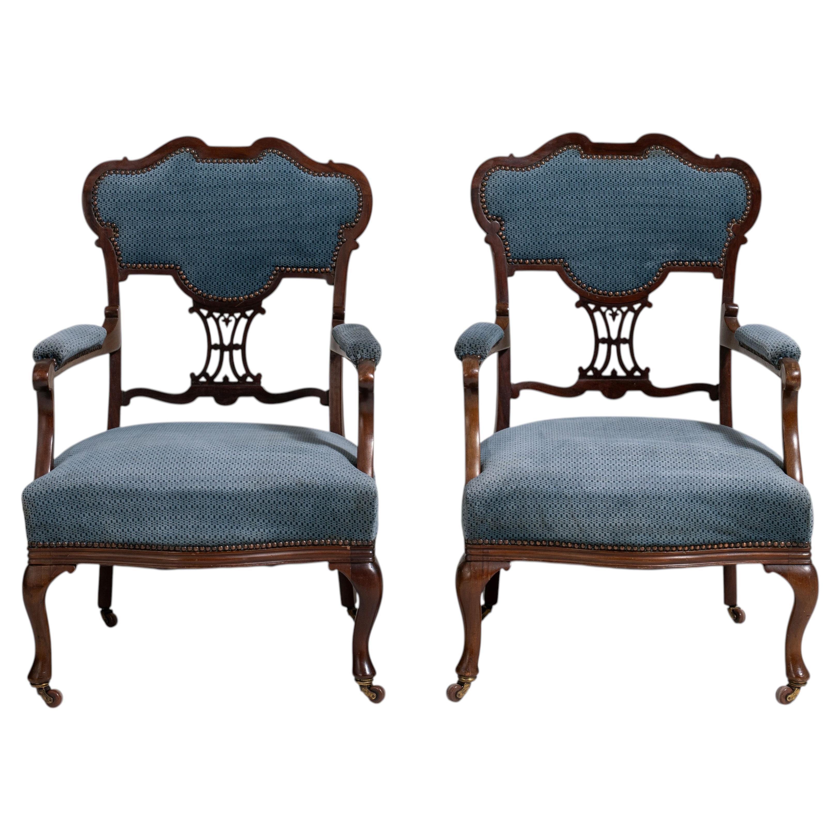 Pair of Louis XV Upholstered Armchairs For Sale