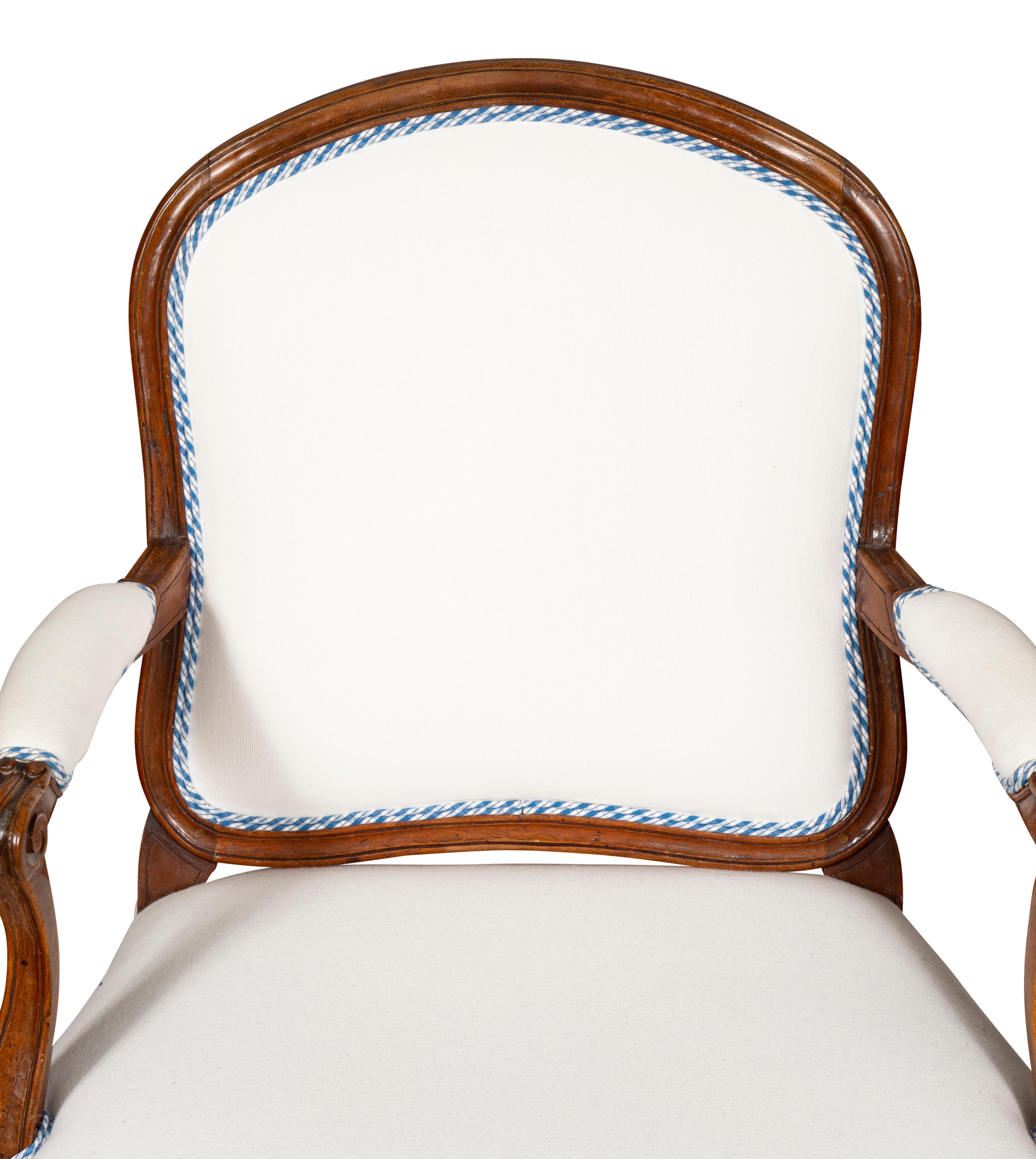 Pair Of Louis XV Walnut Armchairs For Sale 6
