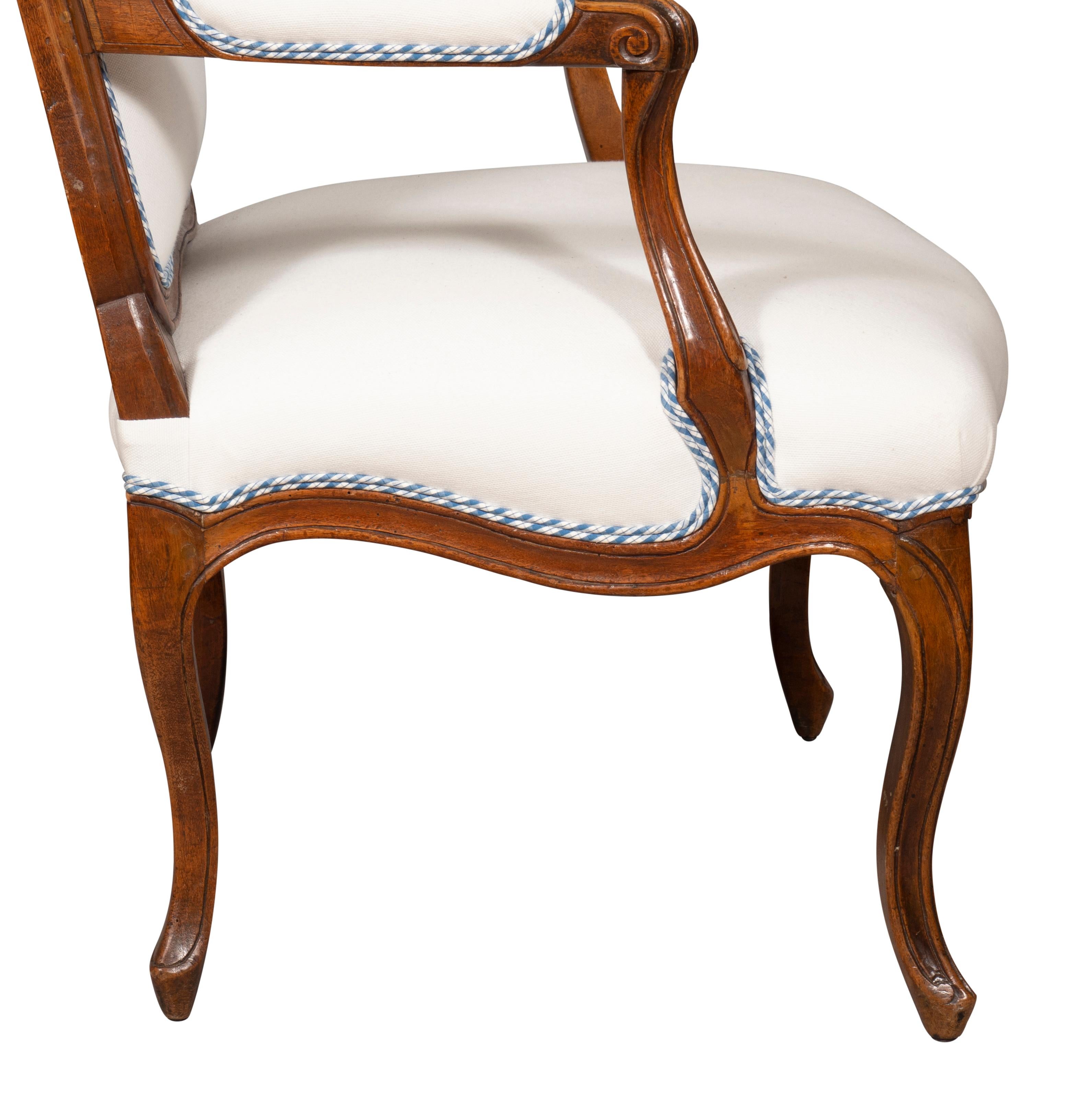 Pair Of Louis XV Walnut Armchairs For Sale 9
