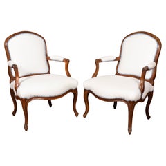 Antique Pair Of Louis XV Walnut Armchairs