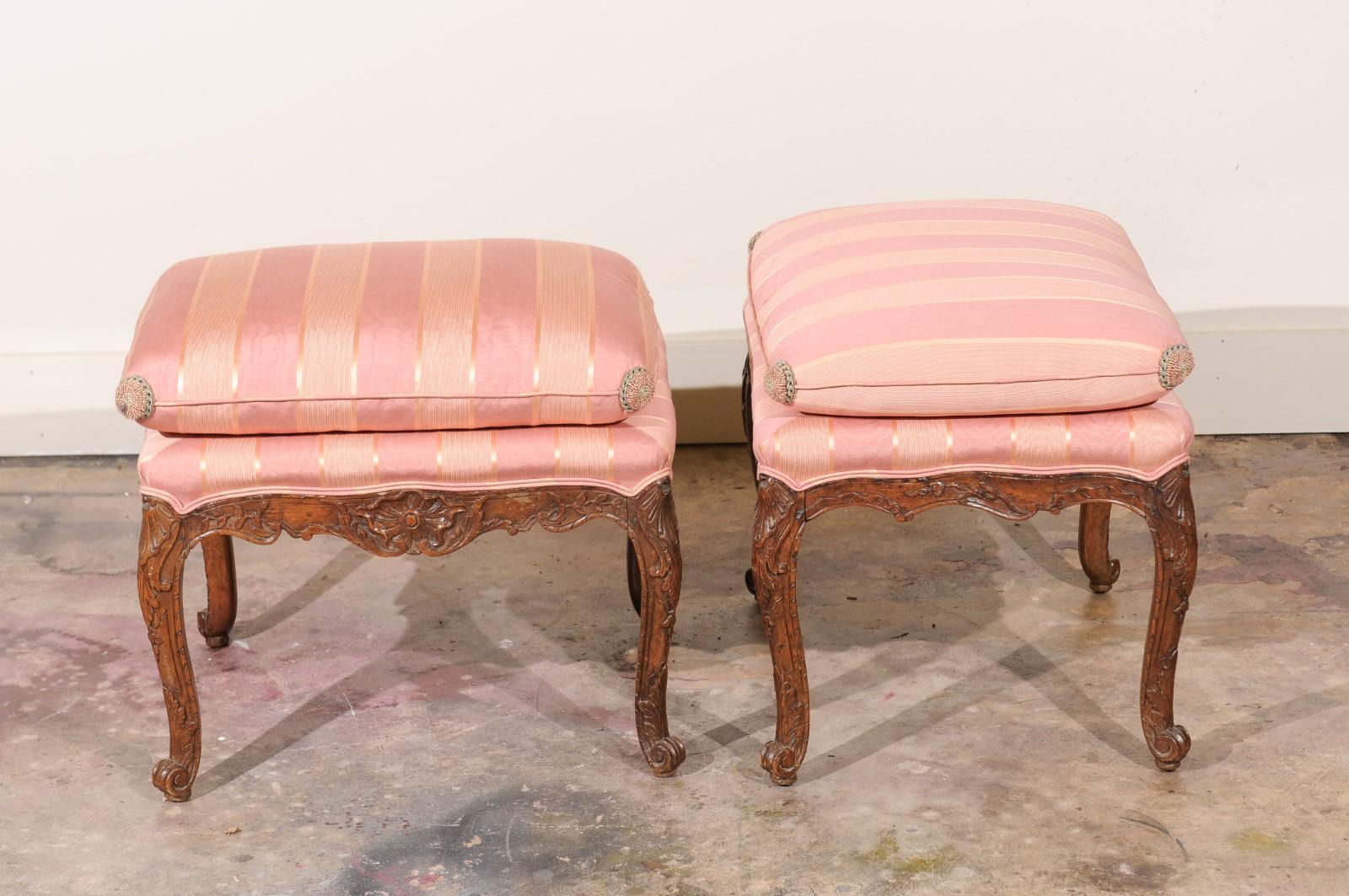 Pair of Louis XV Walnut Stools For Sale 1