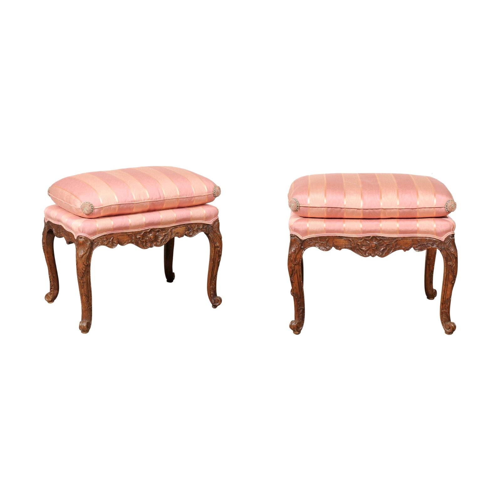 Pair of Louis XV Walnut Stools For Sale