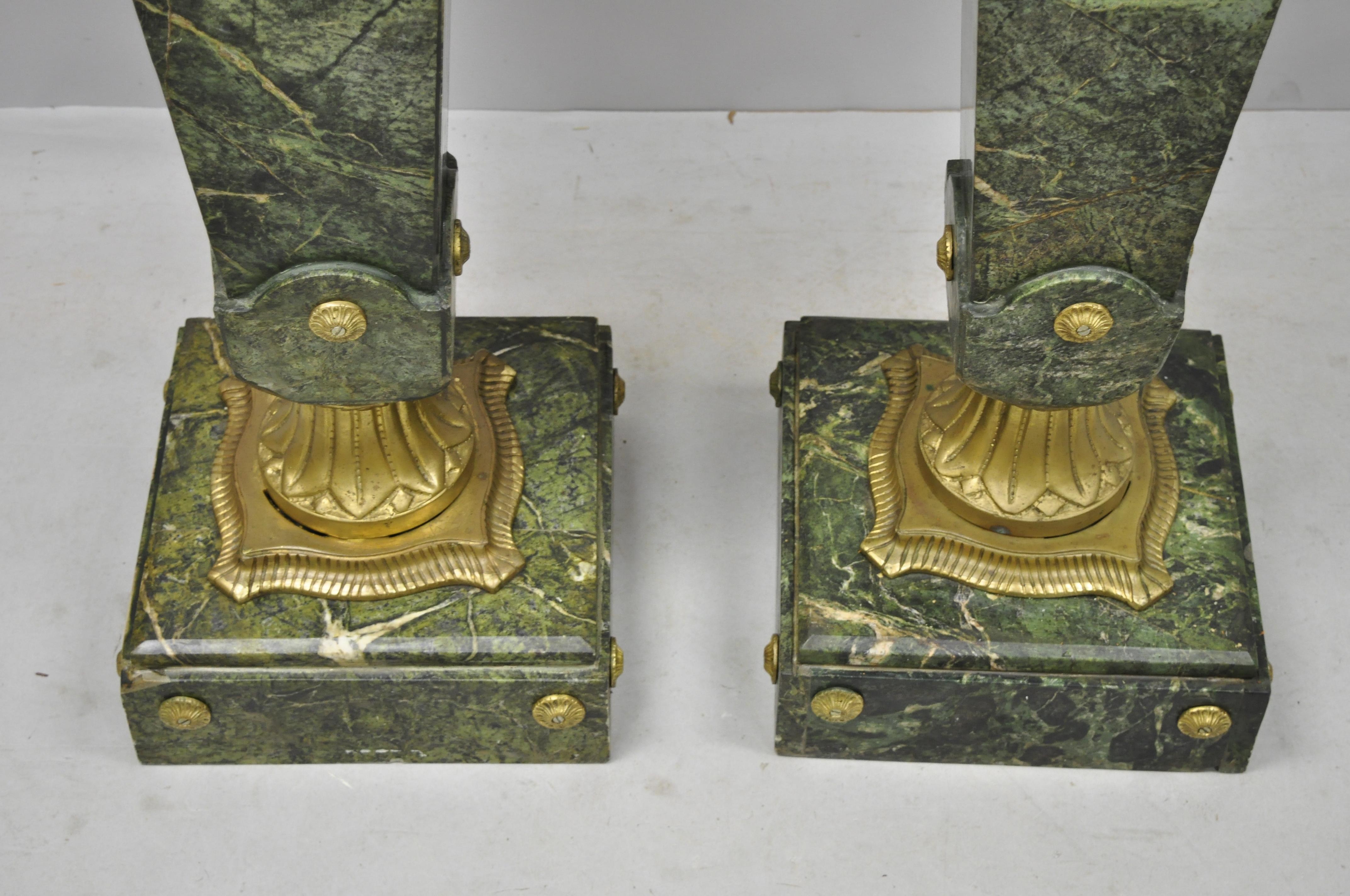 Pair of Louis XV XVI French Style Green Marble Pedestal Stands, Bronze Ormolu 2