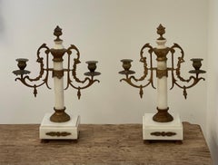 Pair of Louis XVI 19th Century Gilt-Bronze and Gilt-Metal and Marble Candelabra