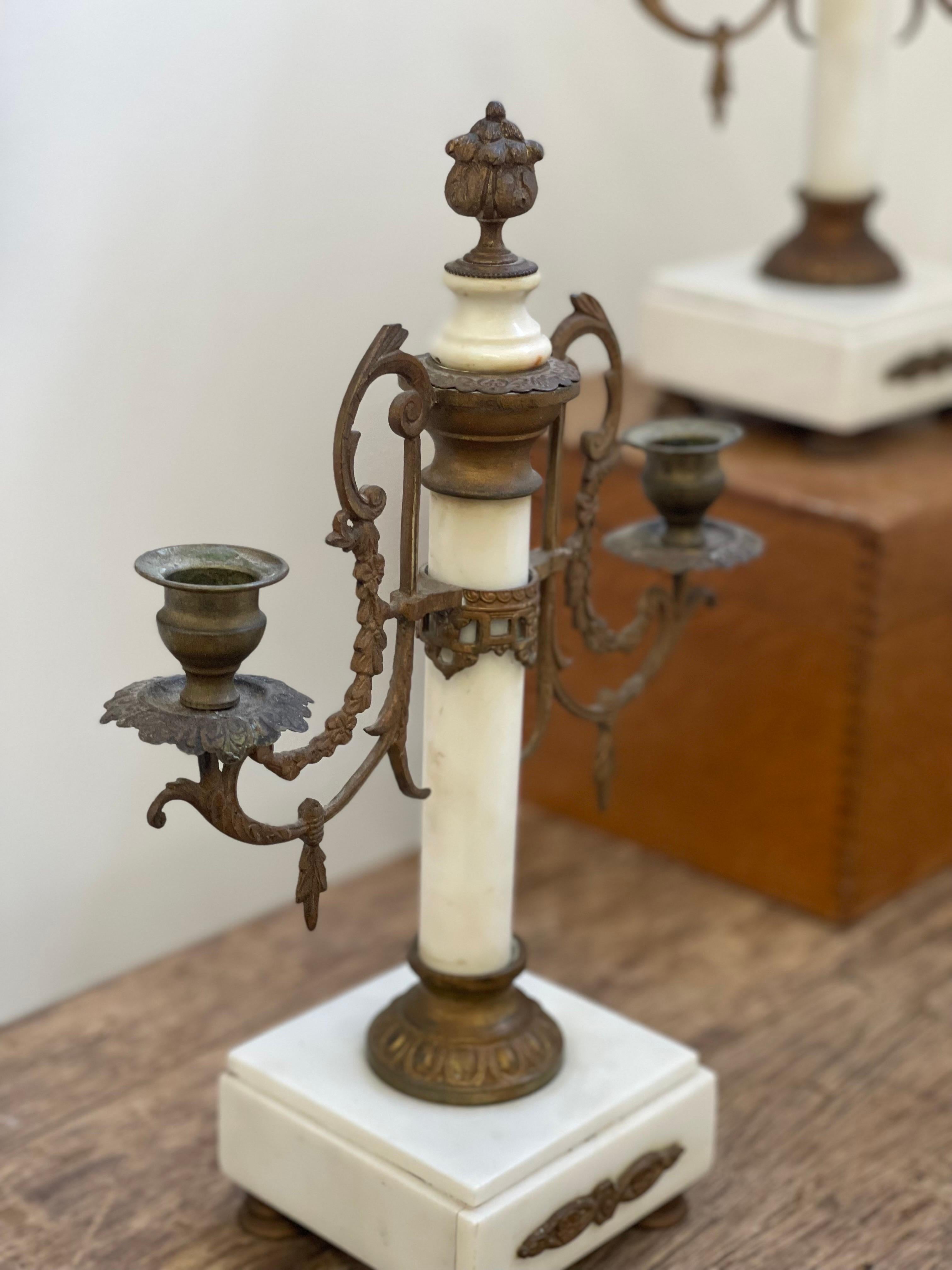 Pair of Louis XVI 19th Century Gilt-Bronze and Gilt-Metal and Marble Candelabra For Sale 3