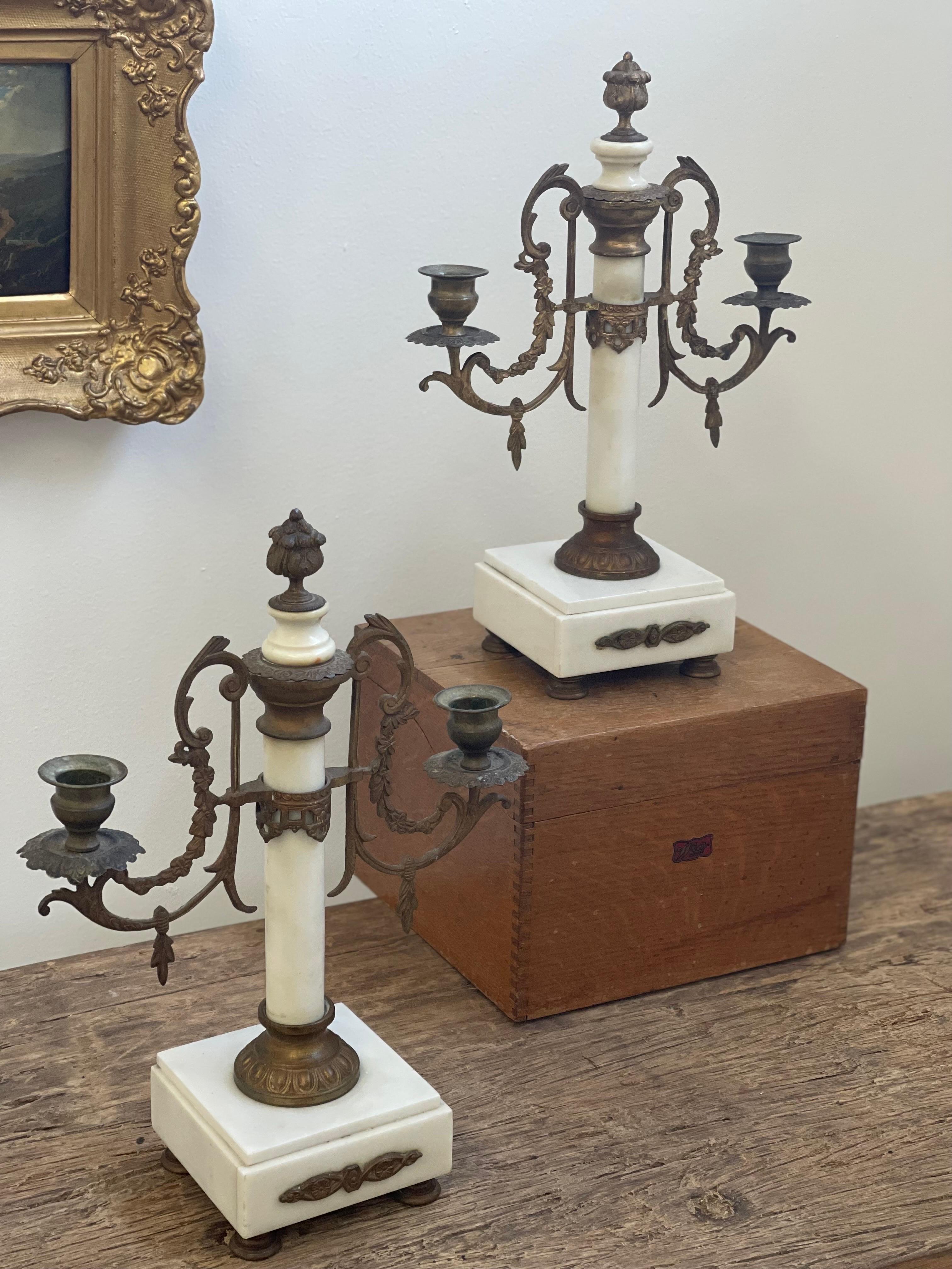 Pair of Louis XVI 19th Century Gilt-Bronze and Gilt-Metal and Marble Candelabra For Sale 4