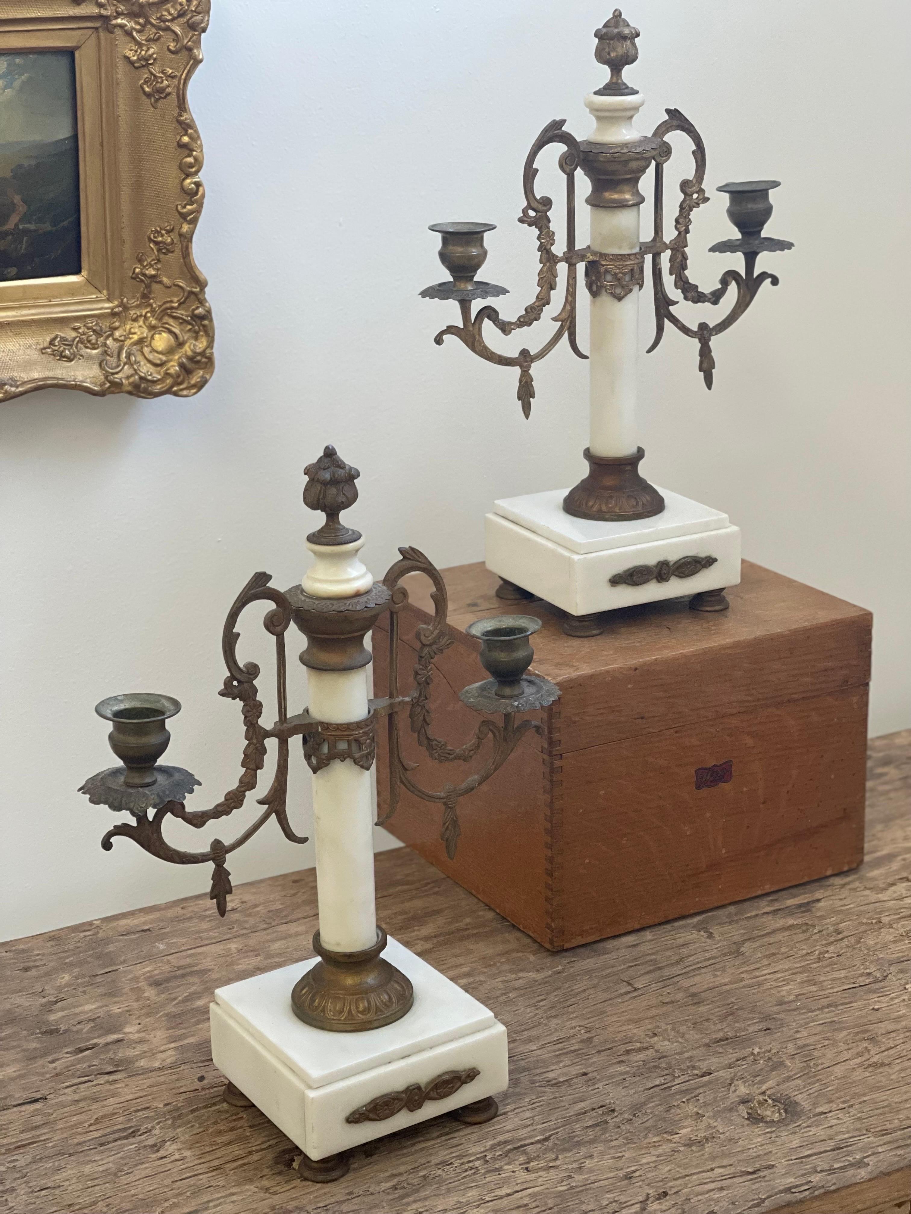 Pair of Louis XVI 19th Century Gilt-Bronze and Gilt-Metal and Marble Candelabra For Sale 5