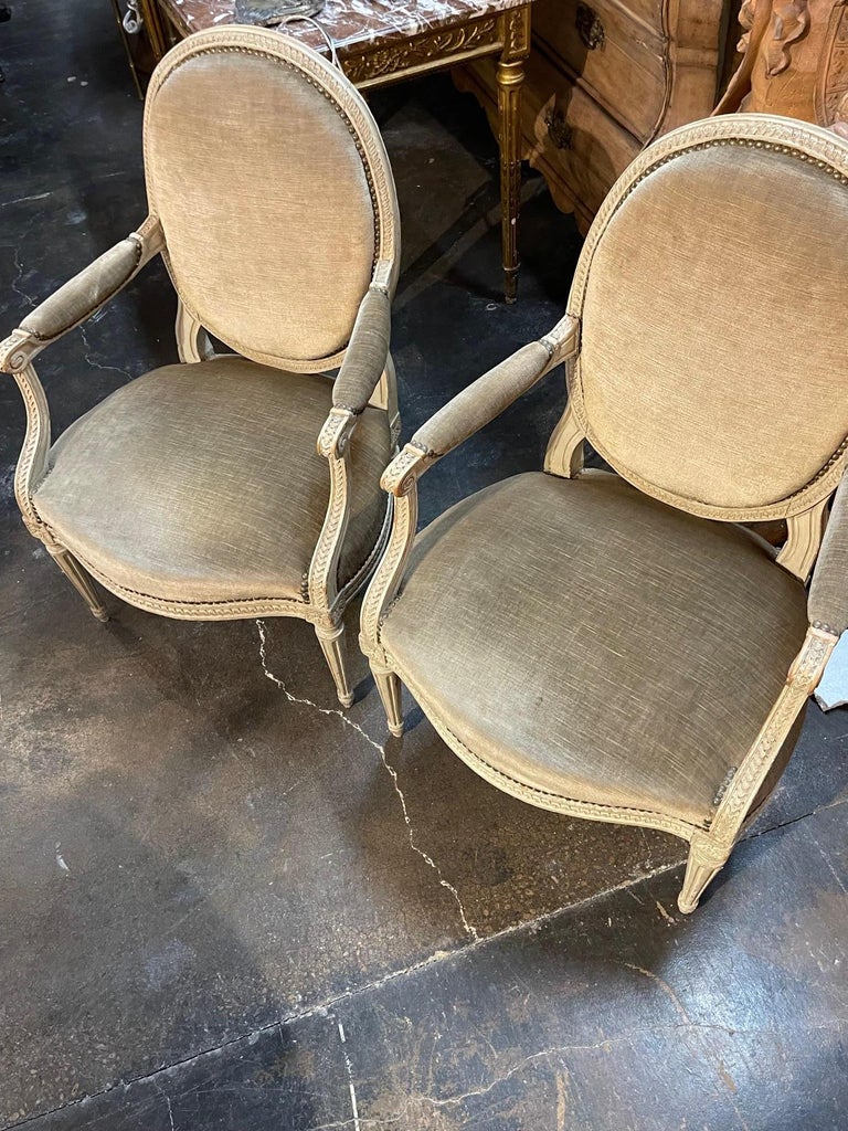 Pair of Louis XVI Arm Chairs For Sale at 1stDibs