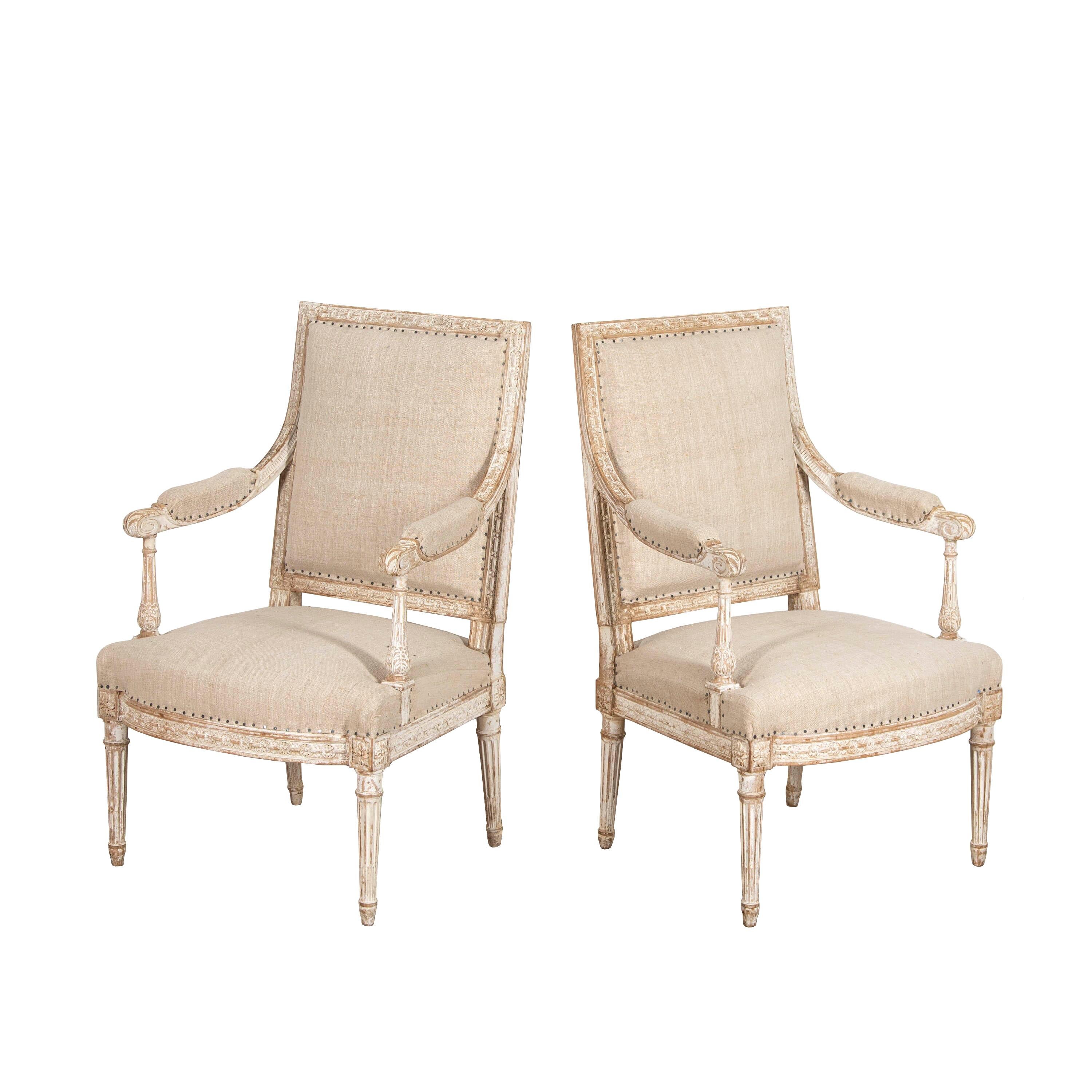 Carved Pair of Louis XVI Armchairs