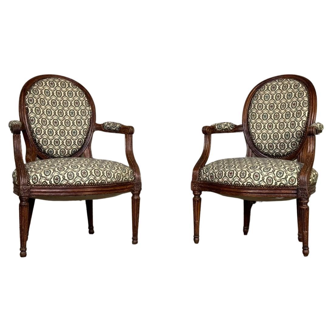 Pair Of Louis XVI Armchairs In Carved Wood, 18th Century