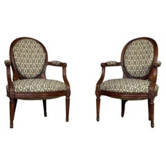 Pair Of Louis XVI Armchairs In Carved Wood, 18th Century