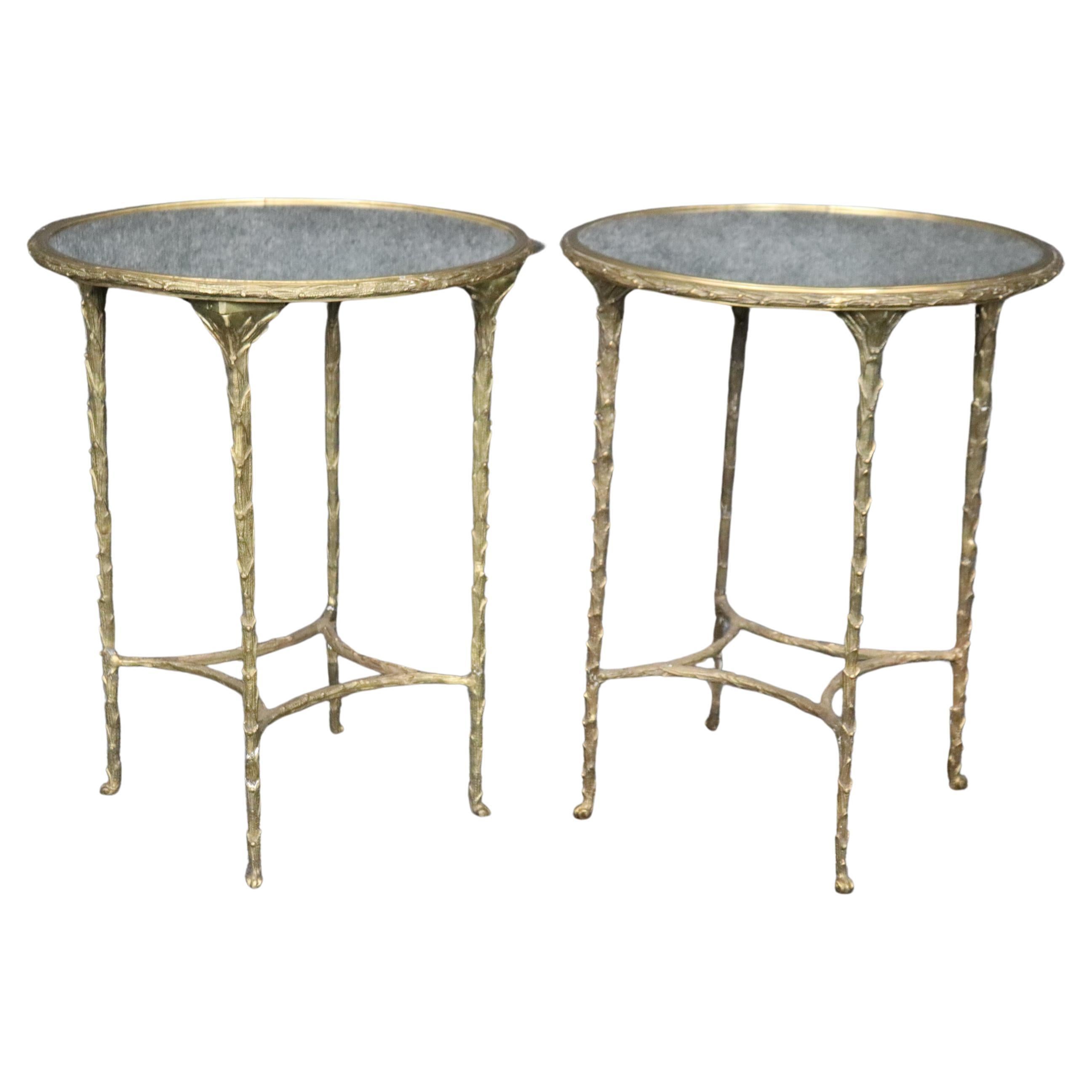 Pair of Louis XVI Bagues Style Brass and Mirrored Top End Tables Side Tables For Sale
