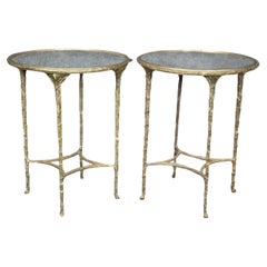 Vintage Pair of Louis XVI Bagues Style Brass and Mirrored Top End Tables Side Tables