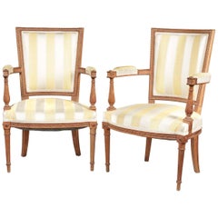 Pair of Louis XVI Beechwood Carved Fauteuils