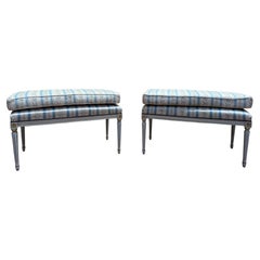 Pair of Louis XVI benches in lacquered and gilded wood