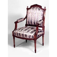Pair of Louis XVI Blue Striped Armchairs