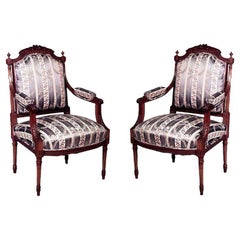 Pair of Louis XVI Blue Striped Armchairs