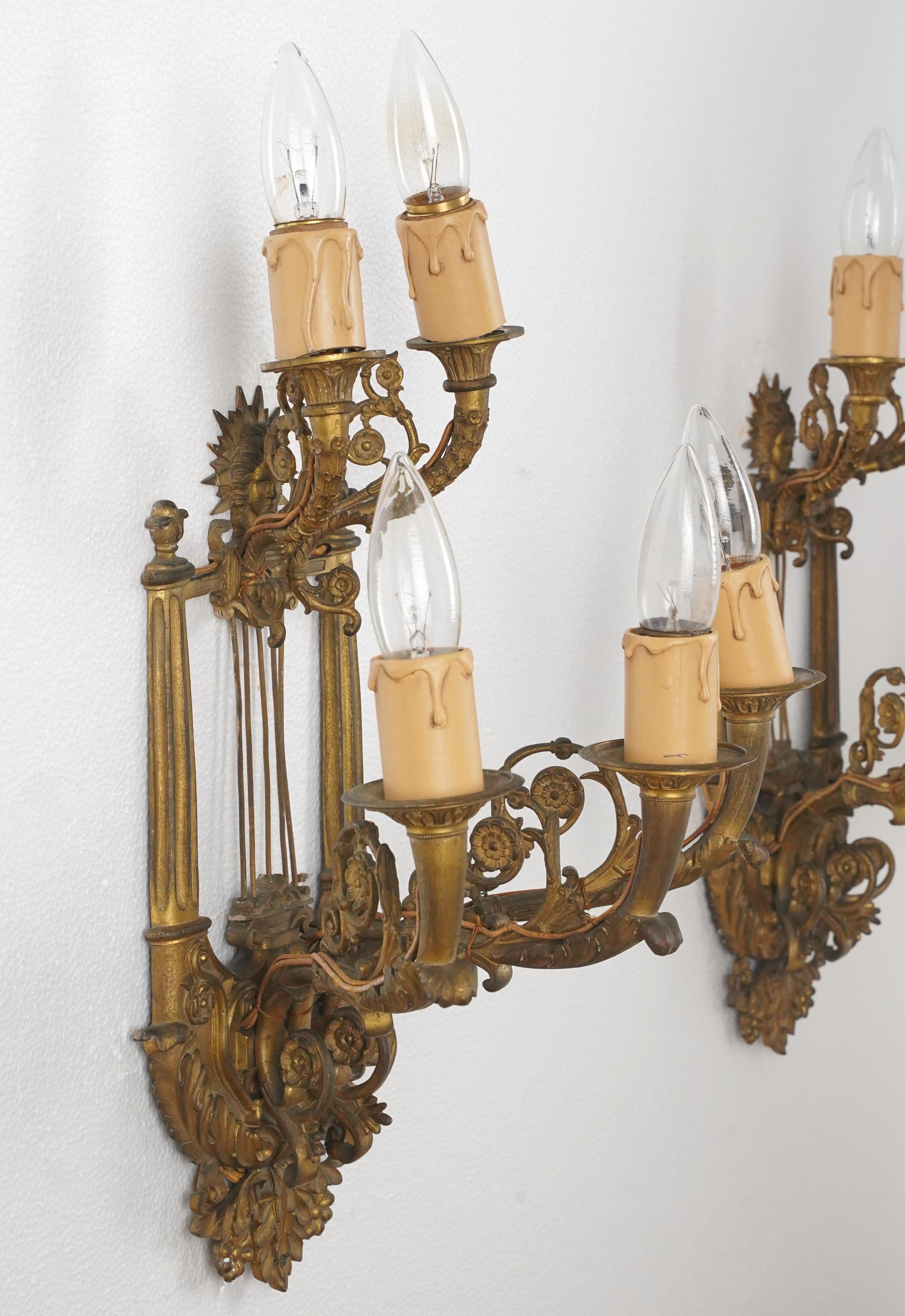Pair of Louis XVI Bronze 5 Arm Wall Sconces For Sale 6