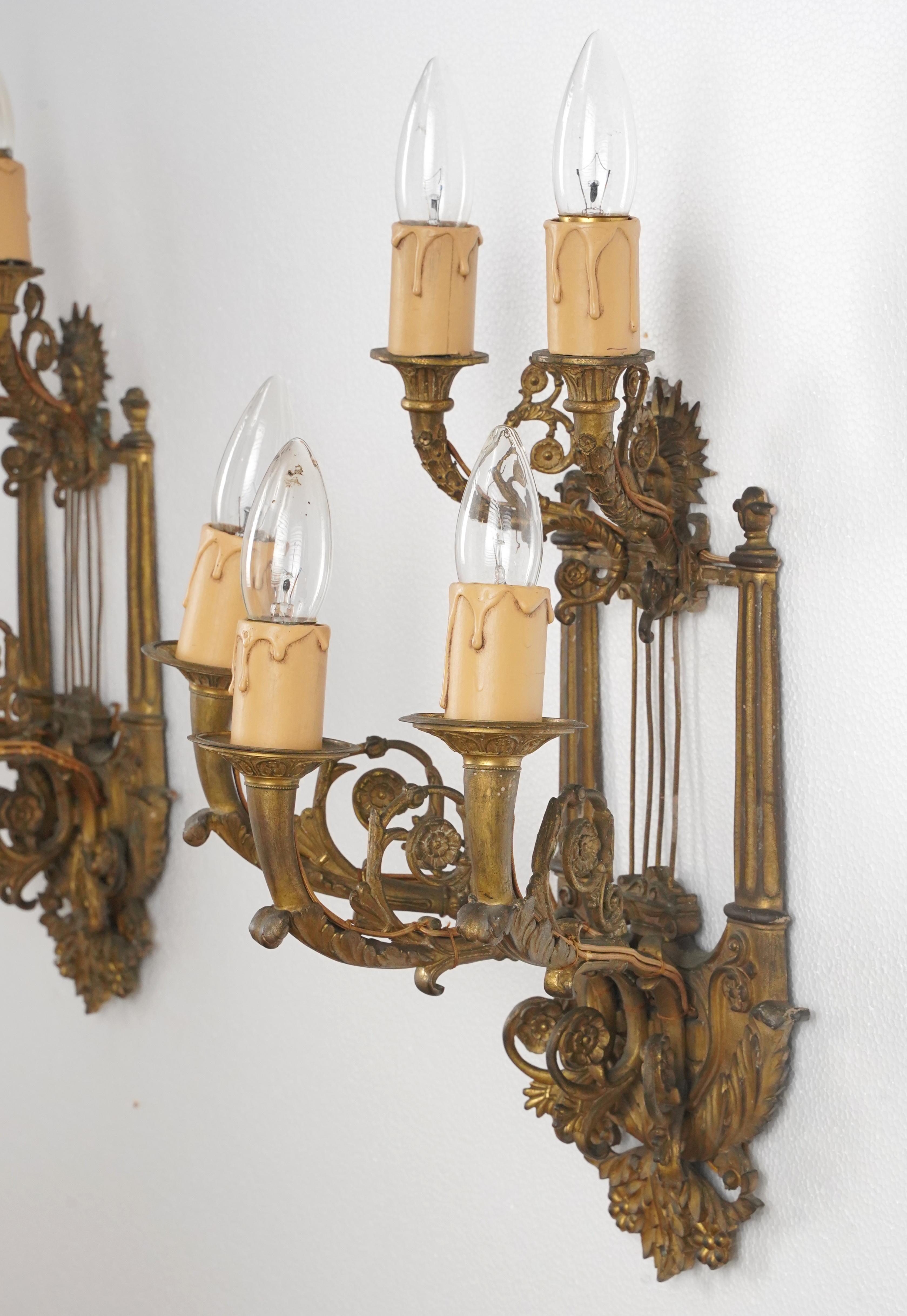 Pair of Louis XVI Bronze 5 Arm Wall Sconces For Sale 7