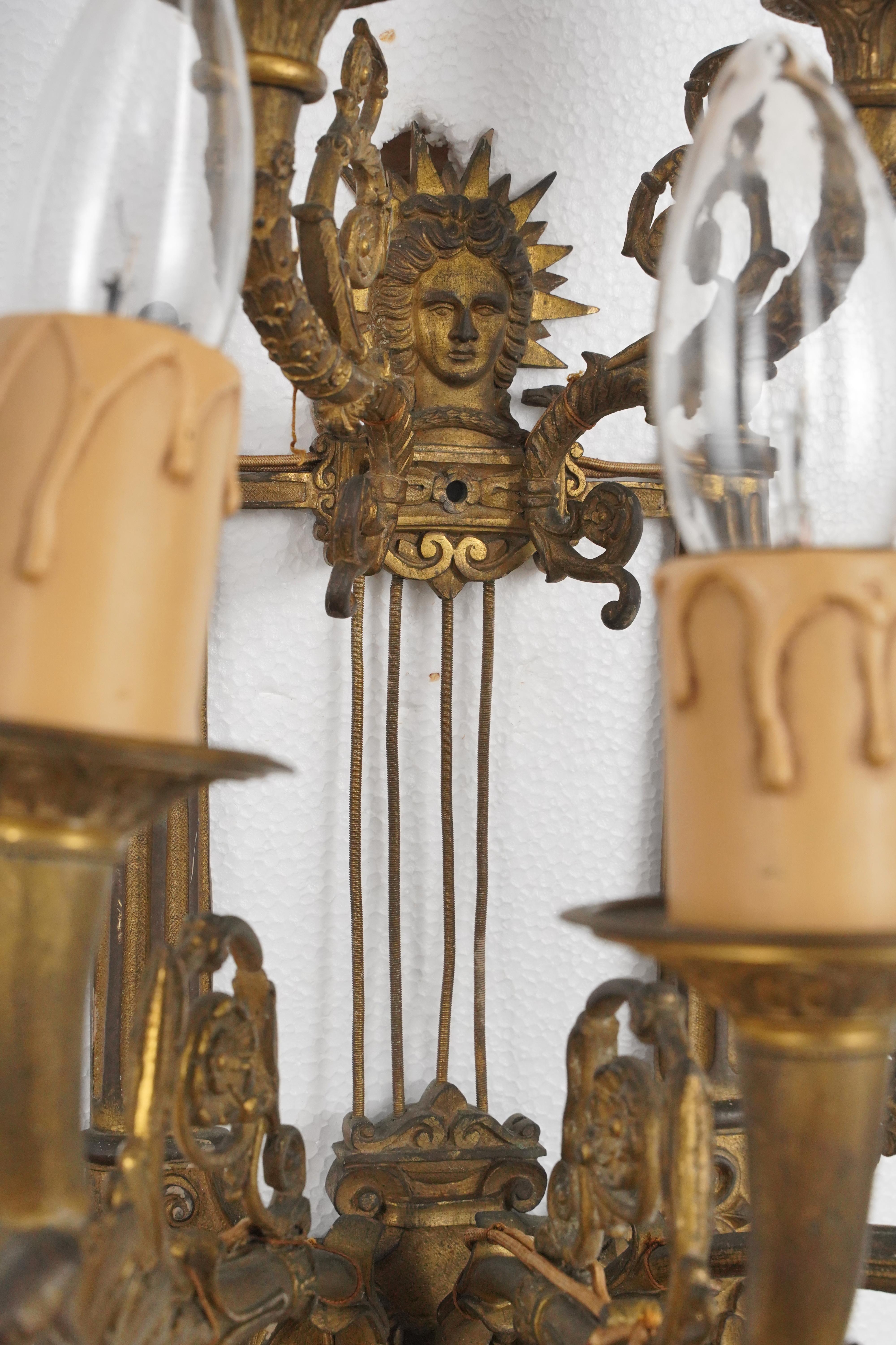 Pair of Louis XVI Bronze 5 Arm Wall Sconces For Sale 1