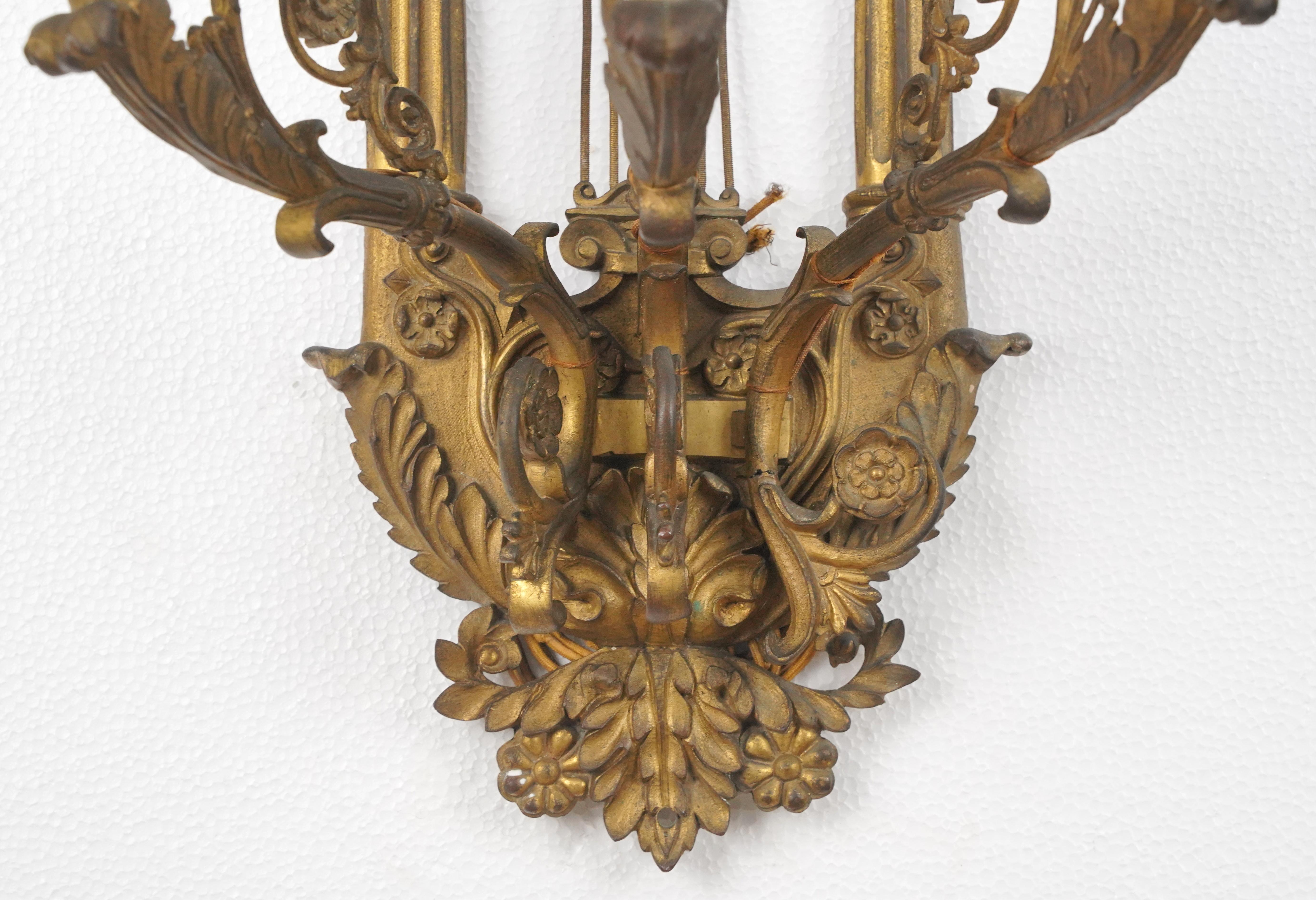 Pair of Louis XVI Bronze 5 Arm Wall Sconces For Sale 5
