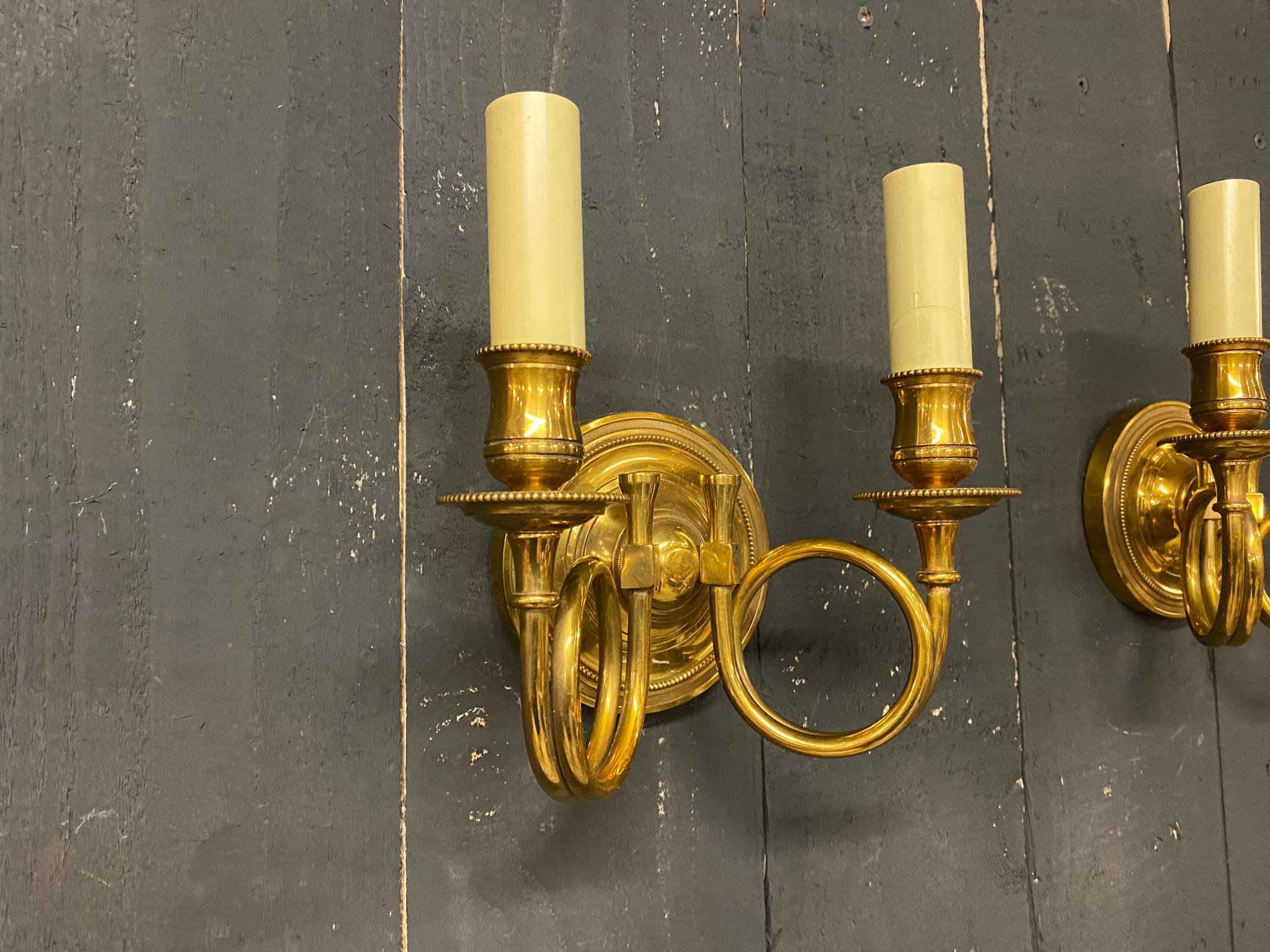 French Pair of Louis XVI Bronze Sconces, circa 1930/1950 For Sale