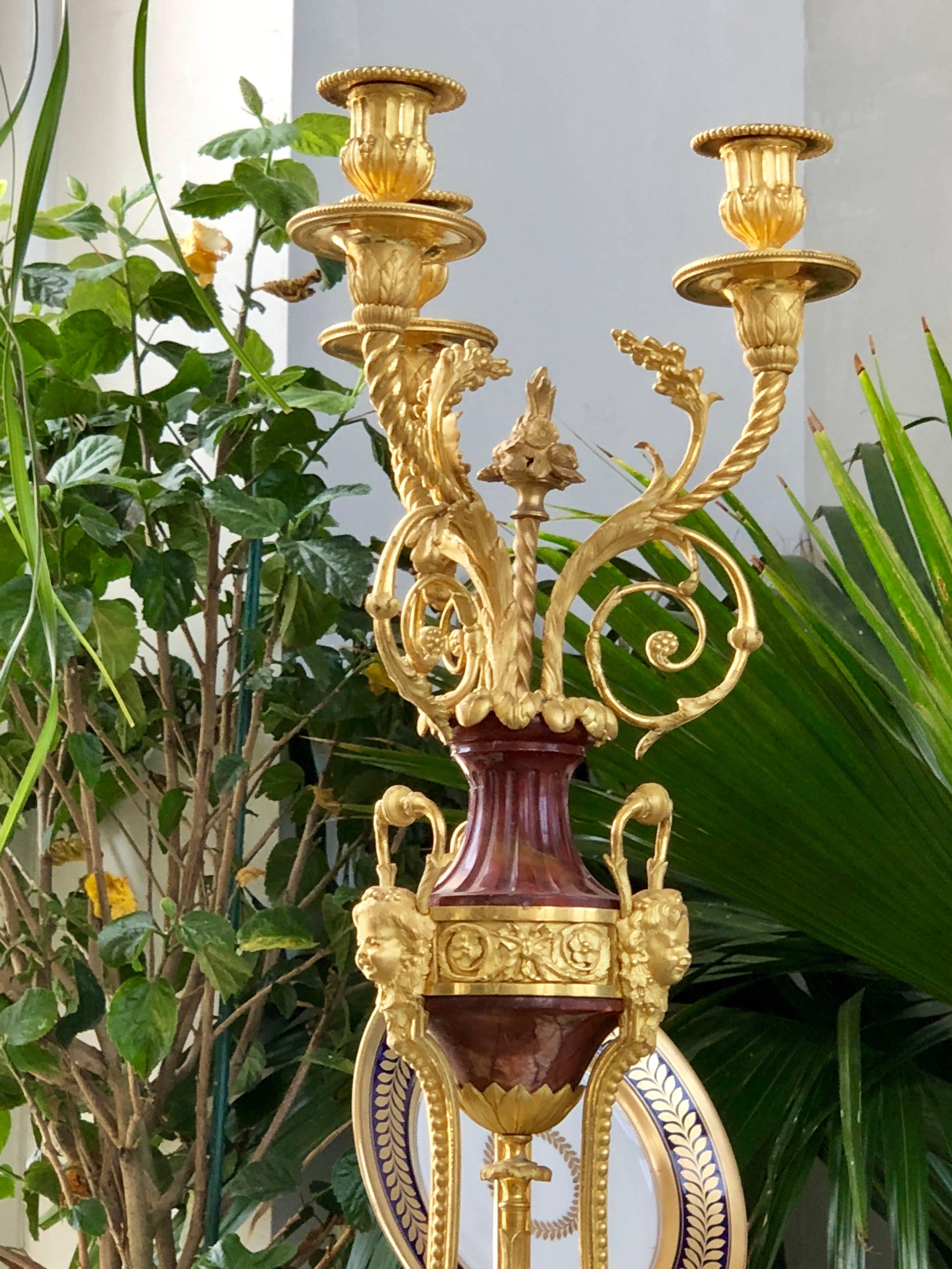 Late 19th Century A pair Louis XVI Marble and Bronze Gilt Candelabra  For Sale