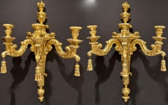 Pair Of French Louis XVI Carved Giltwood 3-Arm Sconces