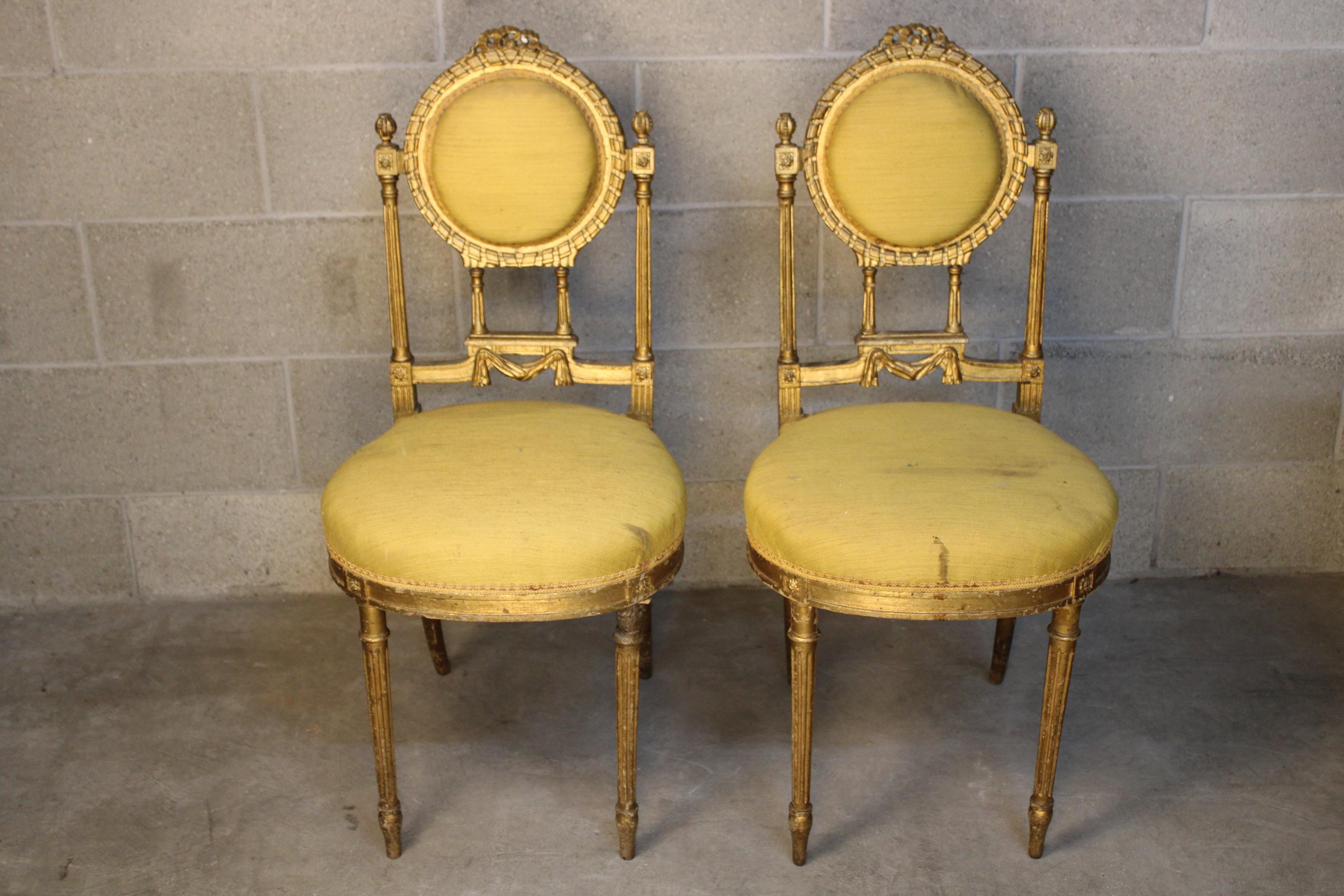 Pair of Louis XVI Style Living room Chairs circa 1880 France 5