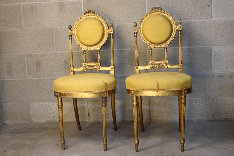 Pair of Louis XVI Style Living room Chairs circa 1880 France For Sale 6